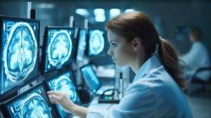 Neurologen, Radiologen, Wissenschaftlerinnen, die im Labor für Hirnforschung arbeiten.